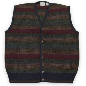 VTG Maglificio Florence Sweater Vest Men XL Brown Cardigan Wool Herrinbone Italy